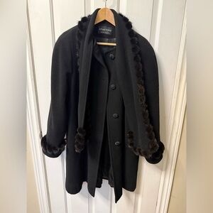 Women's Black Wool Pea Coat with Fur Trim, from Martoni, Cashmere Wool Blended